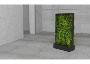 Mobilna ściana z mchu zapewnia dźwiękochłonność.